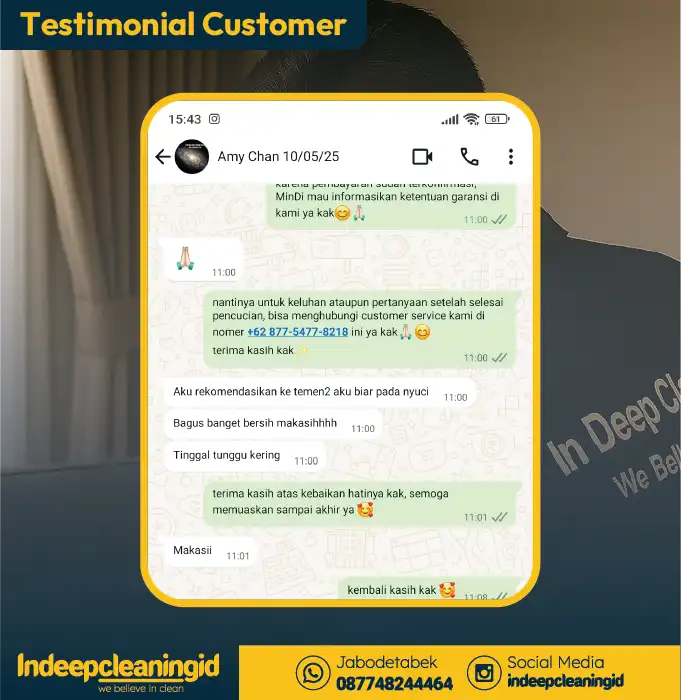 Testimoni Pelanggan Cuci Kasur dan Sofa - Amy Chan Jakarta